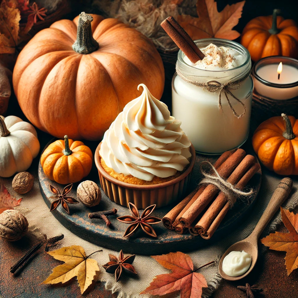 Pumpkin Spice fragrance composition with pumpkin, cinnamon, clove, nutmeg, and buttercream